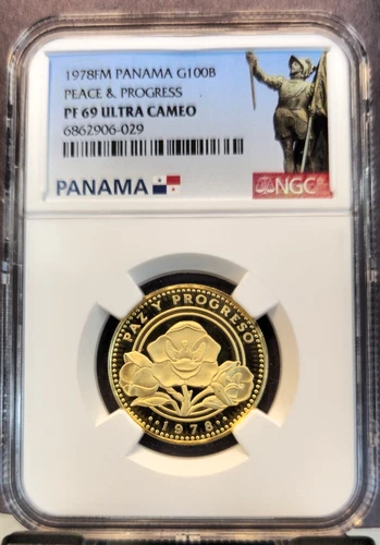 1978 PANAMA GOLD 100 BALBOAS PEACE AND PROGRESS NGC PF 69 ULTRA CAMEO BEAUTIFUL