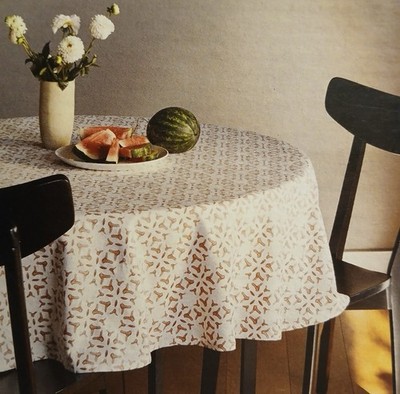 Threshold 70  Round Brown White Design Table Cloth Cotton Fall Abstract Cover