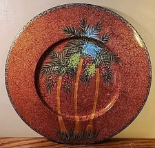 PALM TREES Mahogany WOOD CHARGER Plate Hand Made by BIBI LEON EXCELLENT 