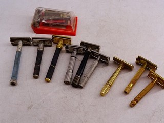 Vtg Gillette Safety Razor Collection Set Adjustable x9 Lady Schick Black & Gold