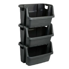 Strata Cassa Impilabile Resistente Confezione da 3 - Grandi Contenitori Frontali Aperti in Plastica