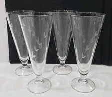 Vintage Etched Pilsner Beer Glasses Lot of 4 Parfait 7 1/2" H