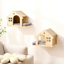 Natural Wood Cat Wall Shelves Bed, 2-Pack, Wall-Mounted Box Condo House Perch, C