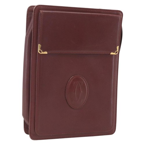 CARTIER Must Line Clutch Bag Leather Bordeaux Gold Auth bs32966