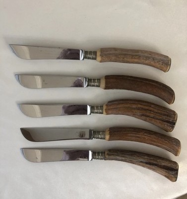 5 Pc. Franz Gude Solingen Germany Stag Horn Handled Knives