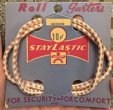 Vintage STAYLASTIC Roll Garters RED white Medium New Old Stock