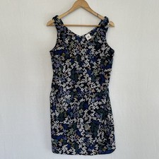 Cabi Size Medium Sheath Shift Dress Sleeveless V-neck Black Stained Glass Leaves