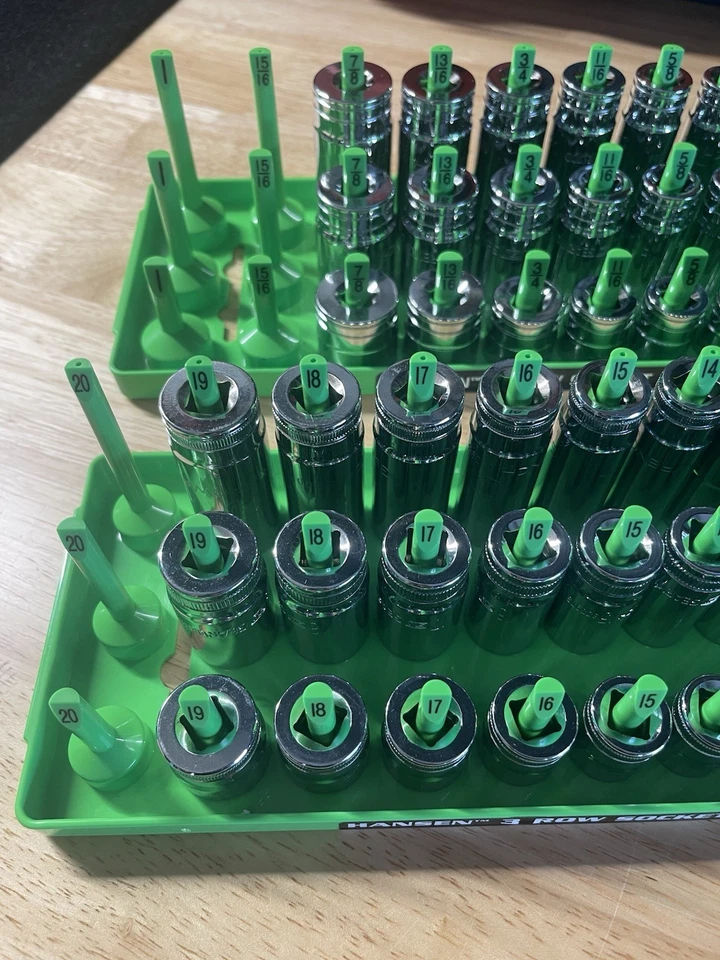 GearWrench 3/8” Metric & SAE Shallow Mid Deep 6 pt Sockets w/ Hansen Trays - Image 3 of 4