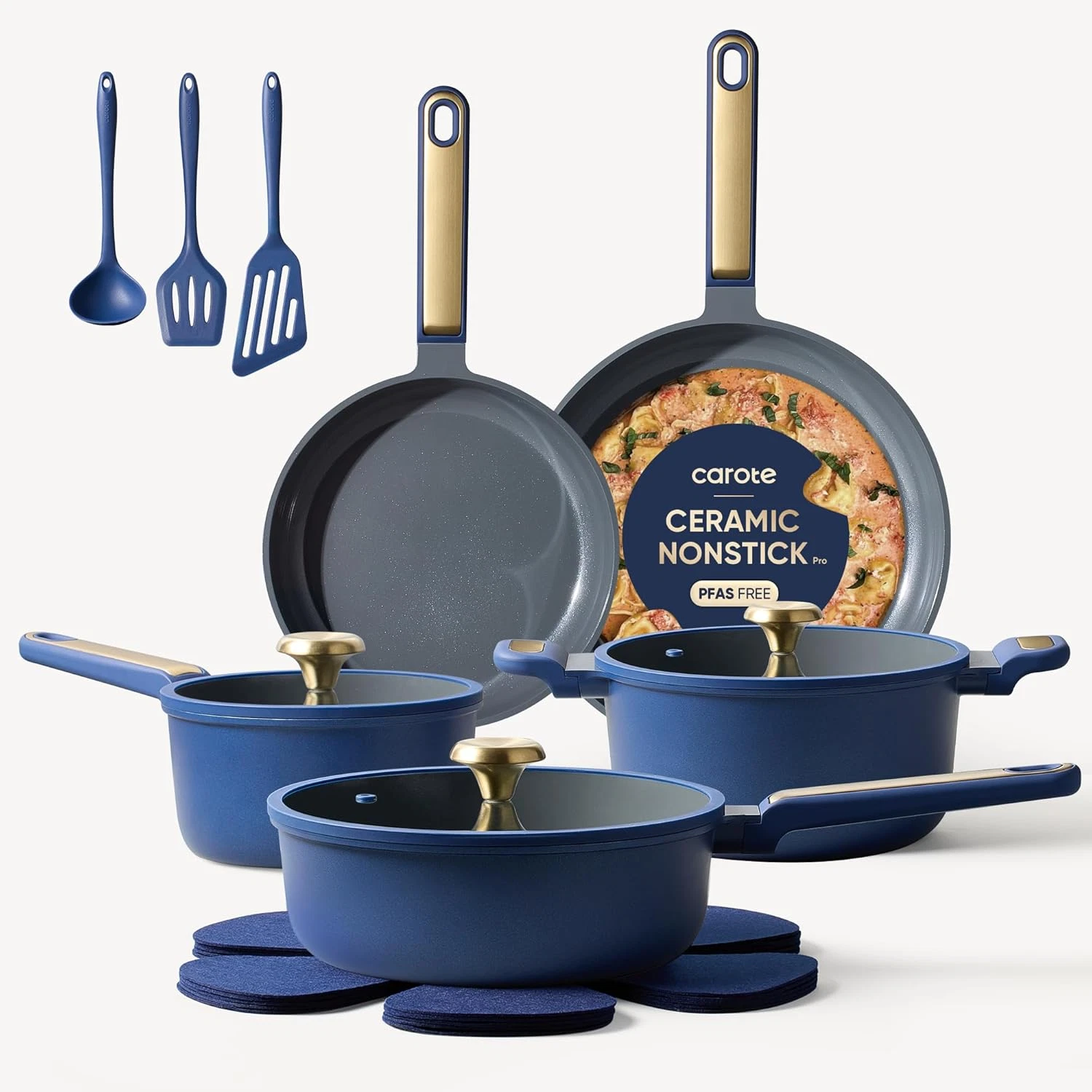 Non-Stick 16-Piece Ceramic Cookware Set - PFAS & PTFE Free, Blue