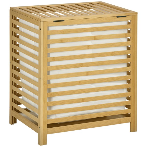 WäSchekorb WäSchetruhe 55L WäSchebox, WäSchesammler Mit Deckel, Bambus, Natur-image