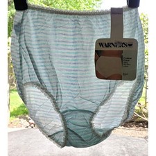 Vintage NWT Warner's Cotton Lites Brief Panty Blue Stripe Lace 55159 Size 6
