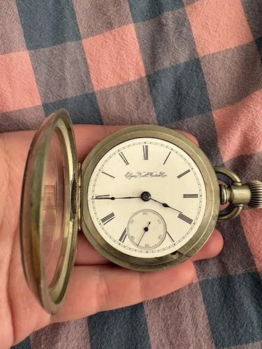 Antique 1897 Elgin 18s 7 Jewel Lever Adjust Silveroid Pocket Watch, RUNNING