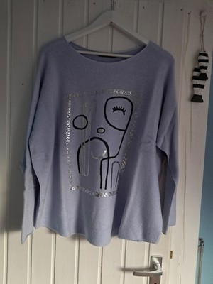 tredy Zukauf Fein  Strick Pullover hell blau Face Gr. 48 50 Herbst neuwertig