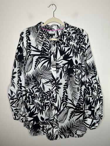 Talbots Plus schwarz weiß Langarm Blumen Button Down Hemd Baumwolle Größe 2X