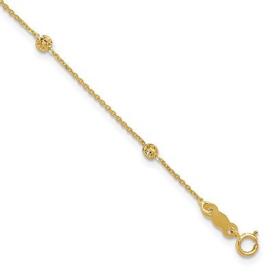 14k Gelbgold kleine gepuffte Kreise 6 Stationen 7,25 Zoll Armband für Mama