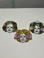 Vintage Bacchus Italian Made Majolica Four Seasons Wall Masks