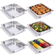 6 Pack Half Size Hotel Pans 2.5 Inch Deep 1/2 Size Stainless Steel Steam Tab