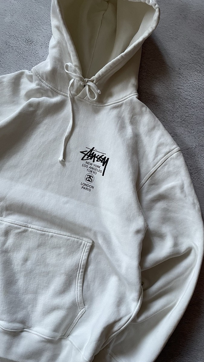 Vintage Hoodie Stussy World Tour Hooded Big Logo Sz Large White