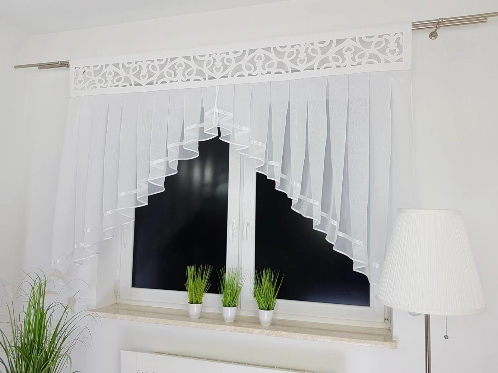 White Voile Window Curtain Panel with Decorative 100/150 CM Ready to hang