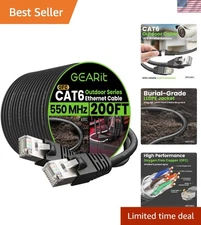 High-Speed Cat6 Outdoor Ethernet Cable - 200ft, Waterproof, Direct Burial Rated