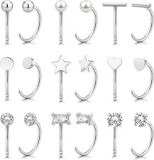 9 Pairs Silver Plated 316L Stainless Steel Stay Close Hoop Huggie Half Hoop Earr