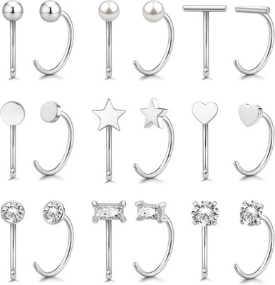 9 Pairs Silver Plated 316L Stainless Steel Stay Close Hoop Huggie Half Hoop Earr