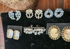 Vtg Lot Of 6  Clip On Earrings Rhinestones Lt Blue Clear Faux Cameo Silver Tone  — photo 7