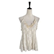 Vintage 90s Secret Treasures Camisole Top Cream Lace Coquette Fairy Dainty Mediu