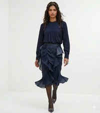 ICONIC Isabel Marant 100 Silk Flowy Bohemian Beaded Dark Blue Size FR 36 US 4
