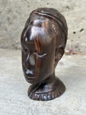 Tribal Carved Art Wood Sculpture Bust Ebony Ironwood Statue African 4.25? Decor