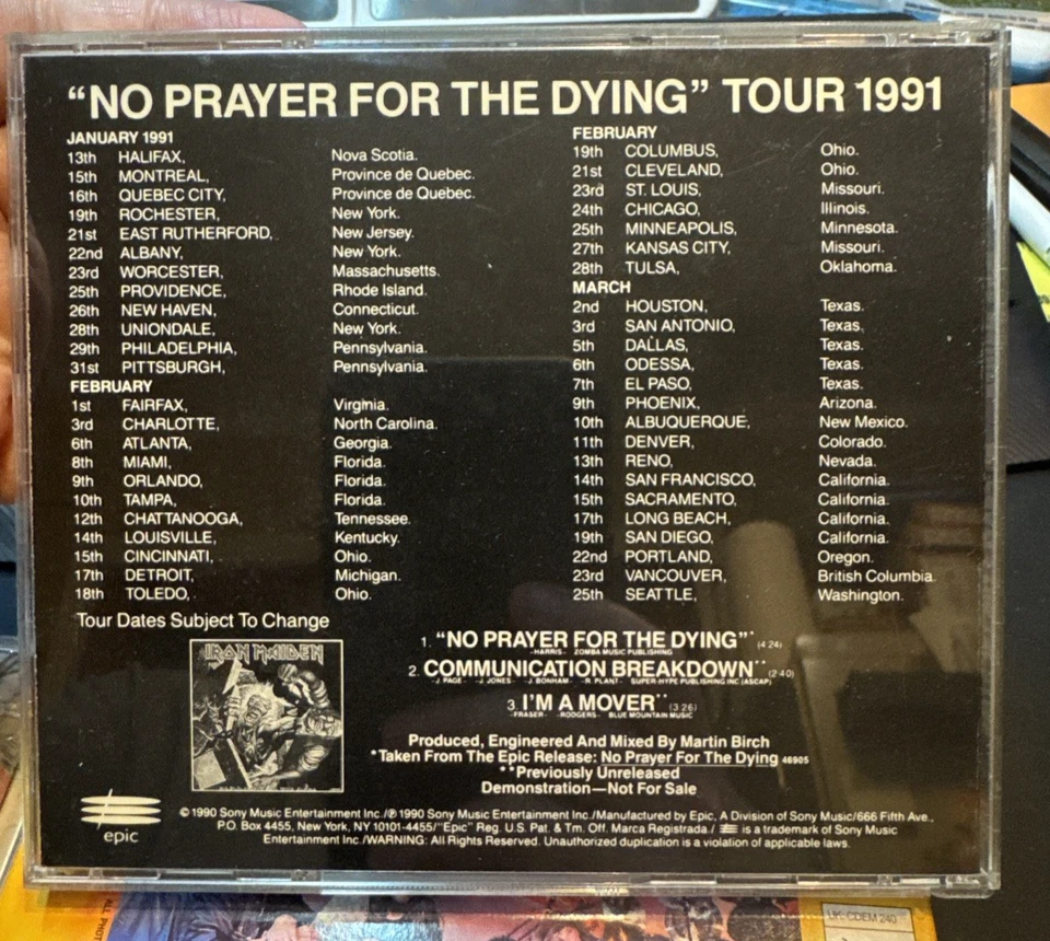 Iron Maiden RARE No Prayer For The Dying PROMO CD 3 TRACK 1991 - MINT CONDITION Foto 4 de 4