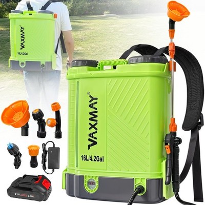 Battery Powered Backpack Sprayer 4 Gallon, VAXMAY 100 PSI 4.2 Green 