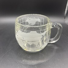 Vintage 1970's Nestle Nescaf&eacute; Clear Glass Globe World Cup Coffee Tea Mug Etched