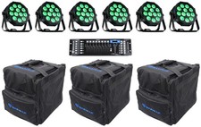 6 Eliminator MEGA 64 PROFILE EP RGB UV LED DJ Wash Lights Bags DMX Controller