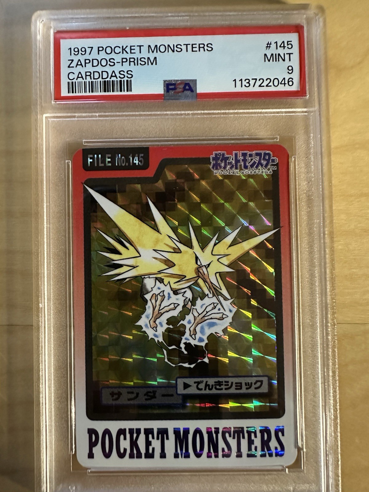 1997 PSA 9 Mint Zapdos Prism File No. 145 Japanese Carddass Pokemon TCG