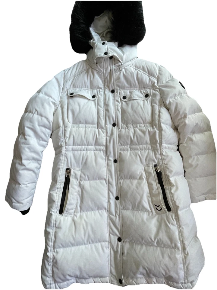 Parka de plumón blanca Calvin Klein Performance con capucha de piel sintética abrigo de plumón de pato para mujer XL Foto 2 de 4
