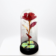 Eternal Glass Rose in Display Dome  Glass Flower with Colorful Base, a Perfect