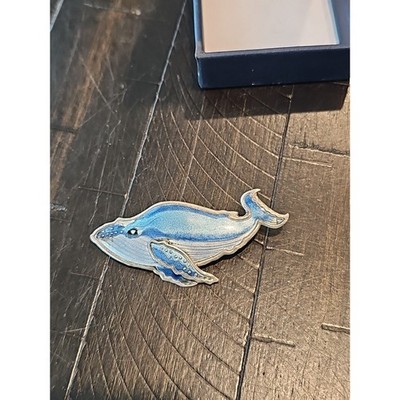 Sterling Silver 925 Vtg Pin Brooch Whale Enamel humpback blue beach