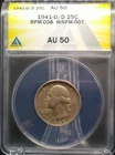 1941 D/D Error Washington Silver Quarter Dollar Coin,  AU50 RPM-008 WRPM-007