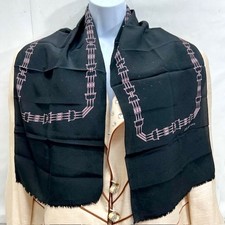 Celine silk scarf rayon length 47" x10" Authentic Black gold logo Fringe  47 