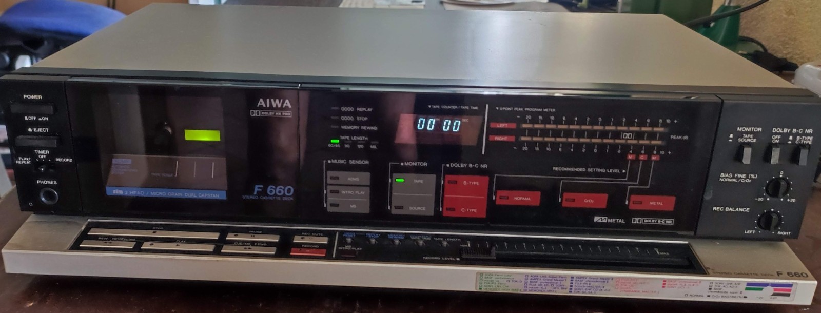 Piastra Registratore a Cassette AIWA AD-F660 - 3 Testine Vintage (Perfettamente