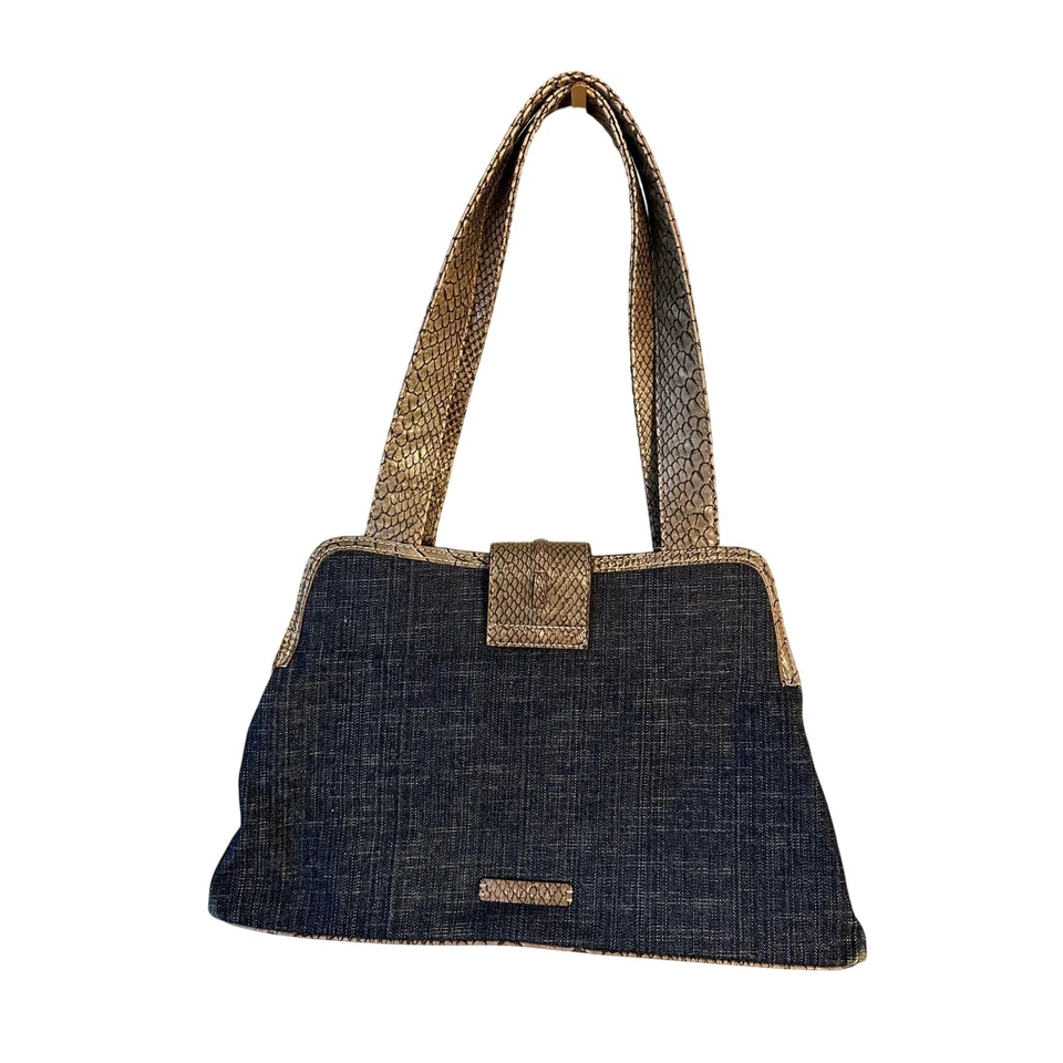 Y2K девять и Co. джинсовой ткани сумочки искусственной змеиной кожи отделки наплечная сумка 2000-х багет - Изображение 3 из 4