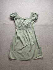 Lulus Women Mini Dress S Green Off The Shoulder Embroidered Front Tie Summer