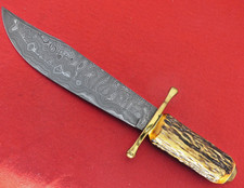 RARE DAMASCUS 0116 Ltd Case XX massive STAG fixed blade Bowie knife & plaque
