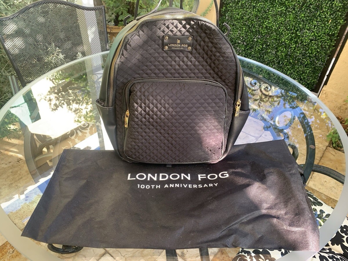 London Fog Black Quilted Backpack with Logo Plate London Fog Westminster DLX Backpack - Black-Chestnut - Save 48% main image 2