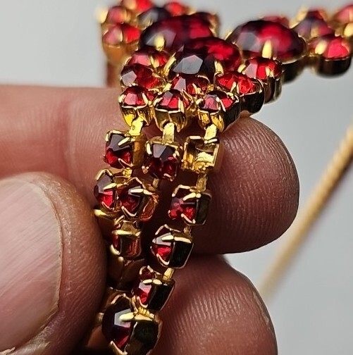 Faux Ruby Red Statement Necklace 16-17” Earrings … - image 9