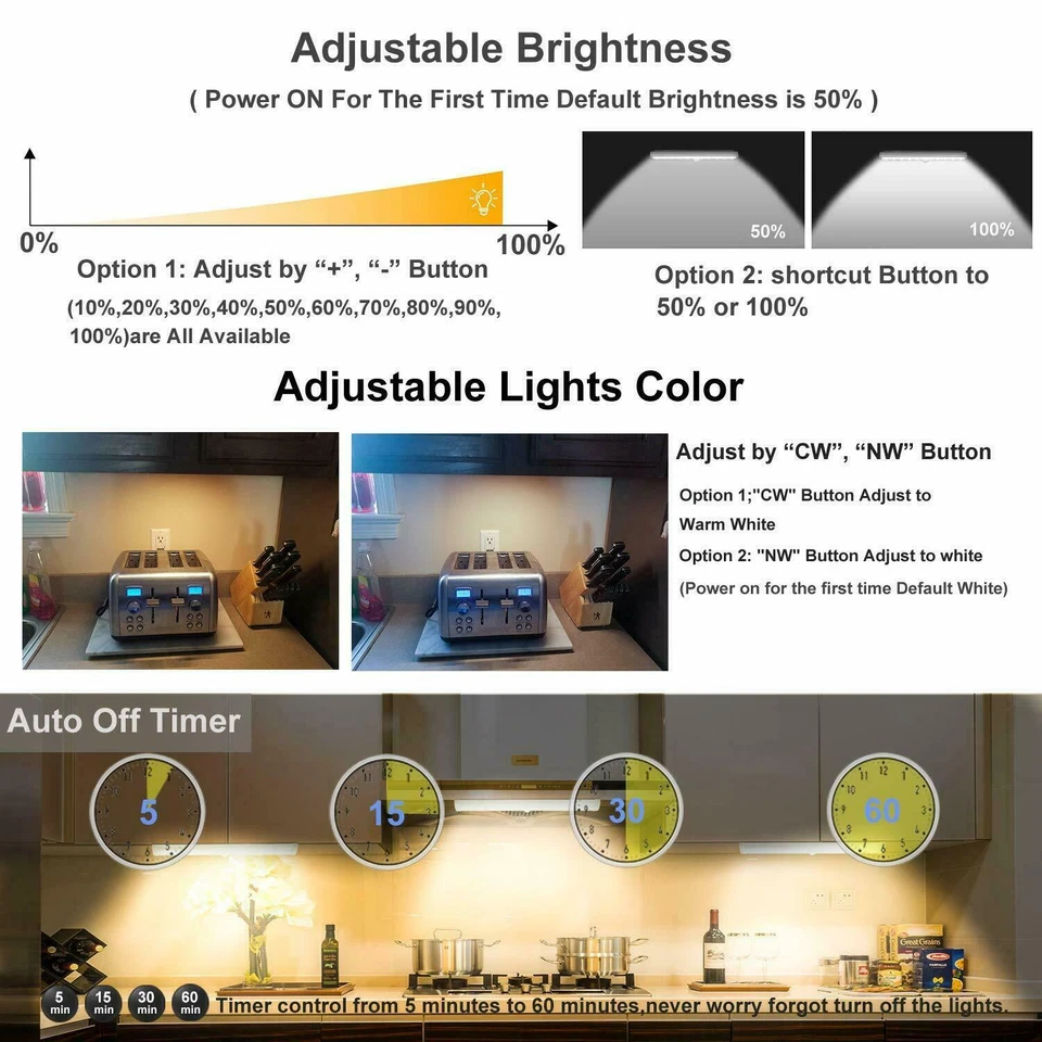 4pack Remote Control LED Lights Under Cabinet Lighting Bar Wireless Portable LED - Image 4 of 4