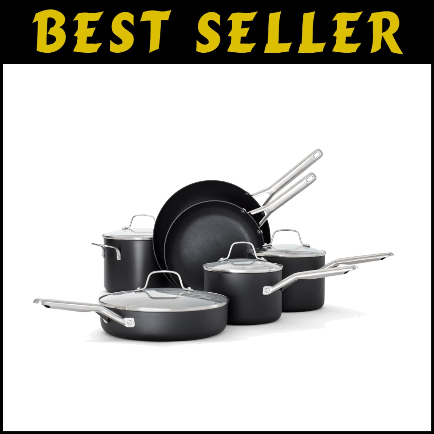 10-Piece Nonstick Cookware Set with Glass Lid & Oven Safe Up to 500°F