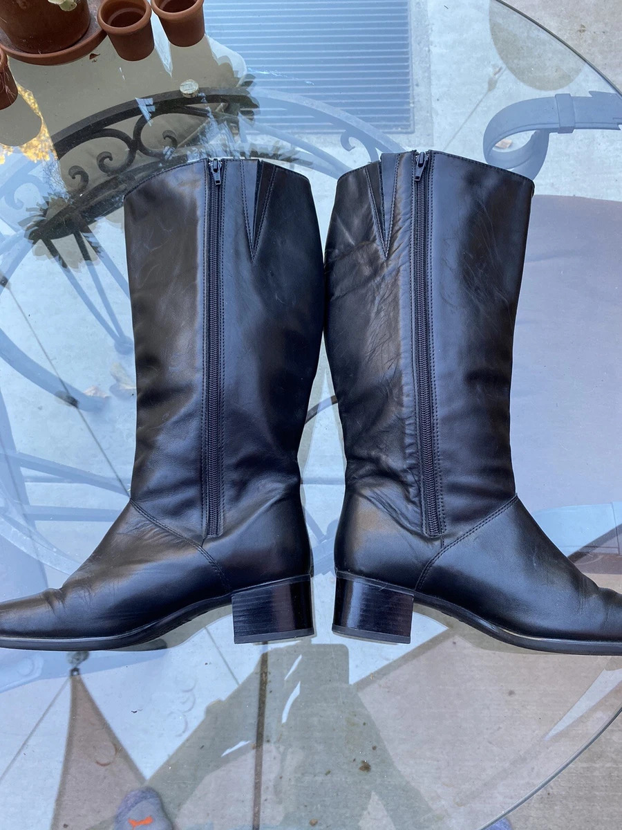 BLONDO Black Leather Side Zip Block Heel Waterproof Boots 8.5 M