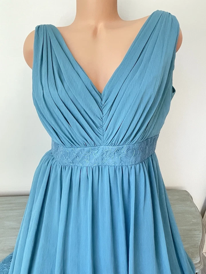 Davids 新娘长裙 14 XL Surplice 无袖蓝绿色花边口音伴娘 — 第 4/4 张图片